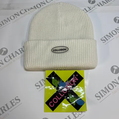 COLLUSION LOGO BEANIE IN ECRU 