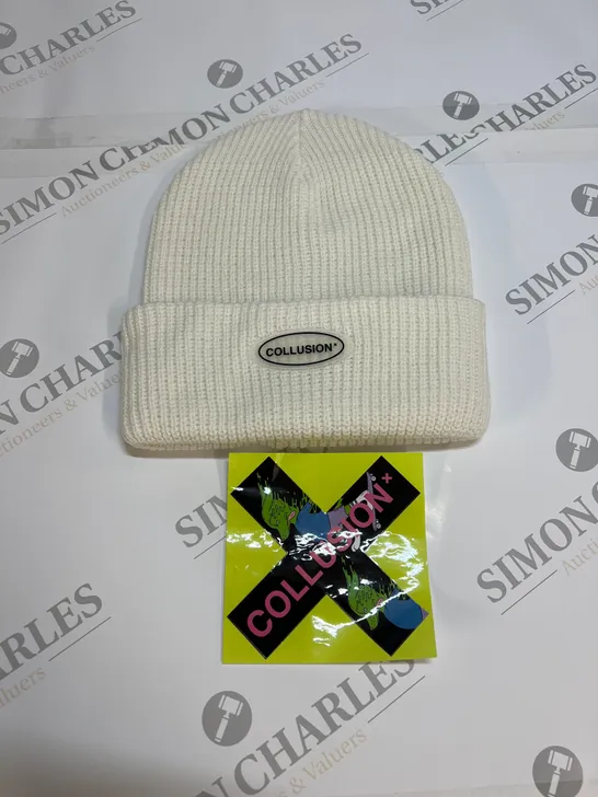 COLLUSION LOGO BEANIE IN ECRU 