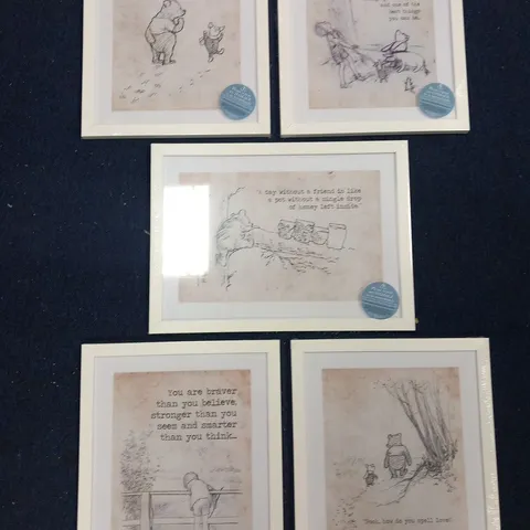 5 ASSORTED FRAMED WINNIE THE POOH THEMED PRINTS