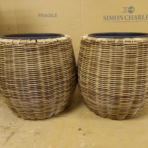 PAIR OF FAUX RATTAN PLANTERS FOR INDOOR/OUTDOOR USE