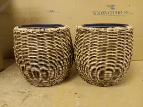 PAIR OF FAUX RATTAN PLANTERS FOR INDOOR/OUTDOOR USE