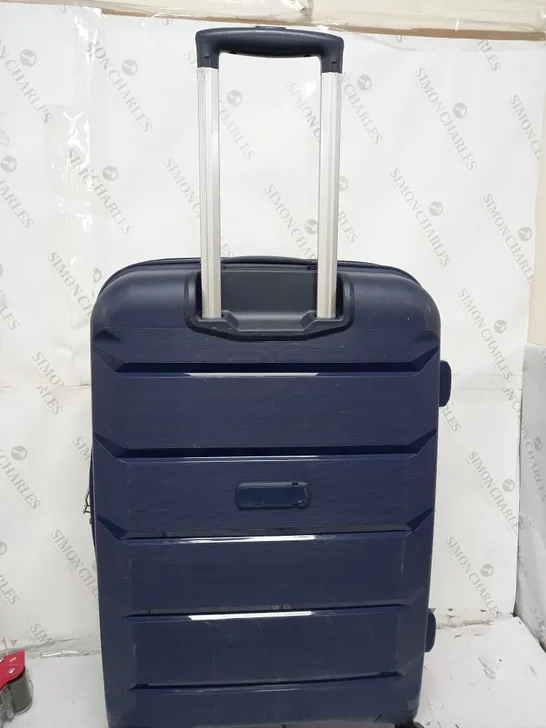 ROCK LARGE 4 WHEELED PLASTIC SUITCASE BLUE WITH LOCK