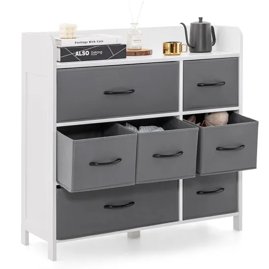 BOXED COSTWAY STORAGE CABINET WITH 7 DRAWERS & OPEN SHELF, CHEST OF DRAWERS, CONSOLE TABLE - WHITE