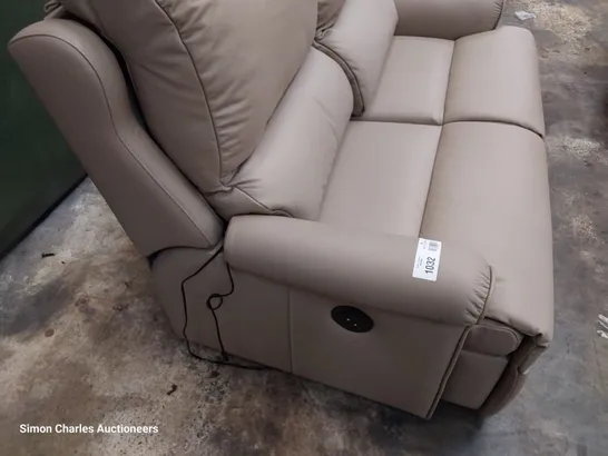 QUALITY BRITISH DESIGNER G PLAN NEWMARKET POWER RECLINING TWO SEATER SOFA CAMBRIDGE TAUPE LEATHER 