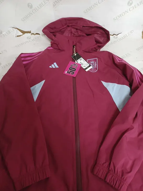 ADIDAS RAIN RUGBY JACKET IN MYSTERY RUBY - MEDIUM