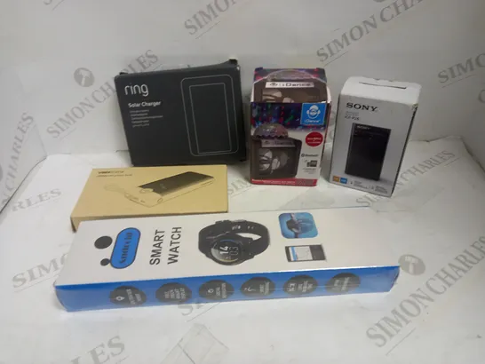 LOT OF APPROXIMATELY 15 ASSORTED ELECTRICAL ITEMS, TO INCLUDE RING SOLAR CHARGER, MINI RADIO, SMART WATCH, ETC