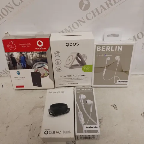 APPROXIMATELY 20 ASSORTED ELECTRICAL PRODUCTS TO INCLUDE VODAFONE TRACKER, URBANISTA EARPHONES, QDOS POWERMAG CHARGER ETC 