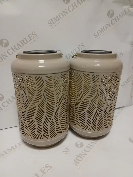 GARDEN REFLECTIONS SET OF 2 PATTERNED SOLAR LANTERNS, LEAF