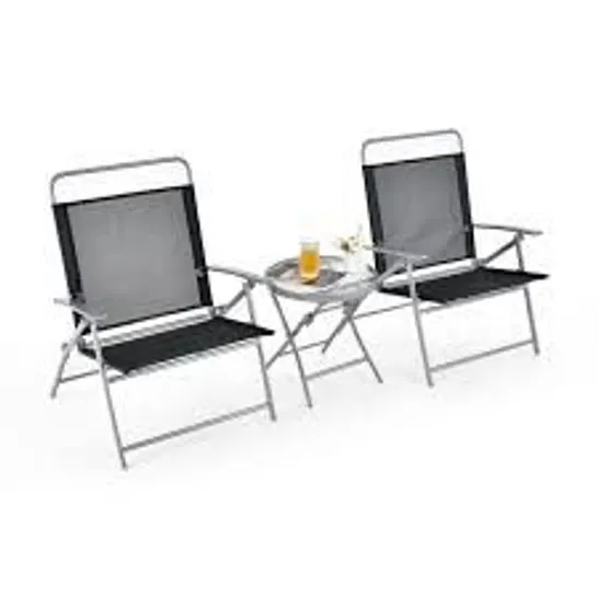 BOXED COSTWAY 3PCS PATIO BISTRO SET OUTDOOR 2 FOLDABLE METAL GARDEN CHAIRS W/ GLASS TABLE