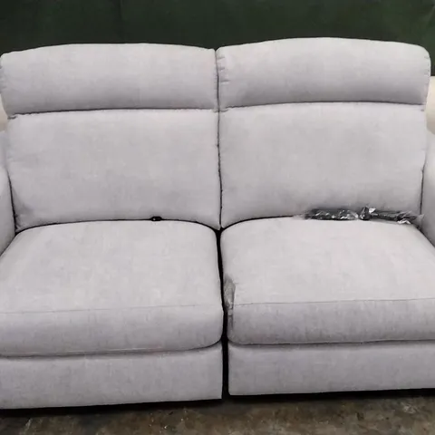 QUALITY ITALIAN DESIGNER LIGHT GREY FABRIC 2 SEATER POWER RECLINER SOFA