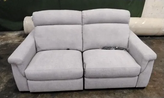 QUALITY ITALIAN DESIGNER LIGHT GREY FABRIC 2 SEATER POWER RECLINER SOFA