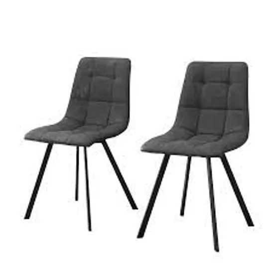 BOXED PAIR BROWN UPHOLSTERED DINING CHAIRS IN GREY