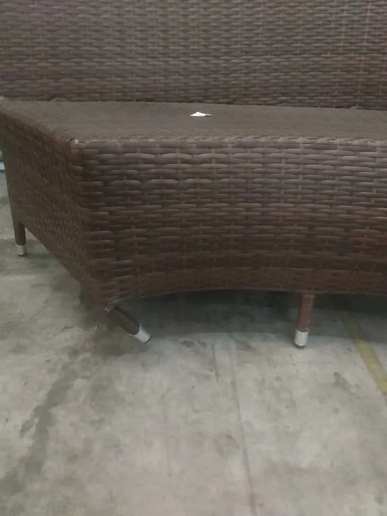 RATTAN EFFECT 2 SEATER CURVED SOFA SECTION BROWN