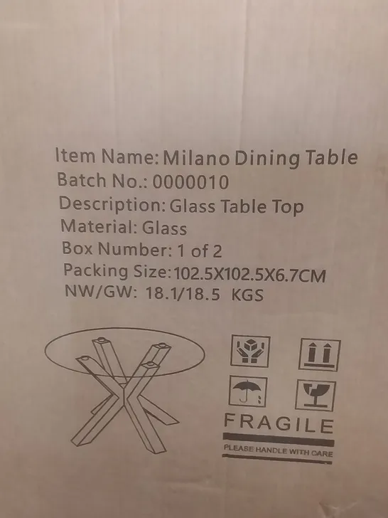 BOXED MILANO DINING TABLE GLASS TABLE TOP - BOX 2 ONLY 