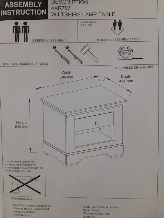 BOXED WILTSHIRE LAMP TABLE RRP £89