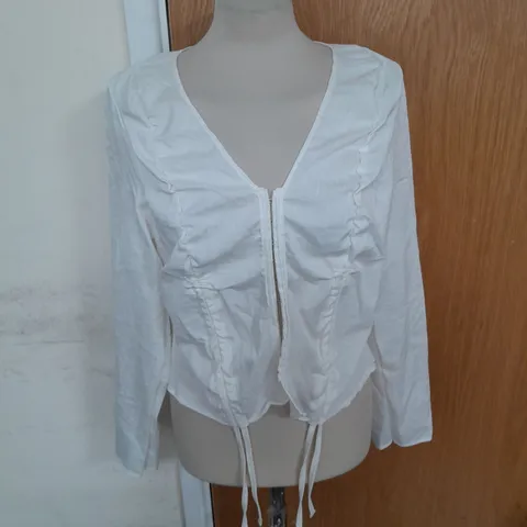 RECLAIMED VINTAGE RUCHED COTTON BLOUSE IN WHITE SIZE 16