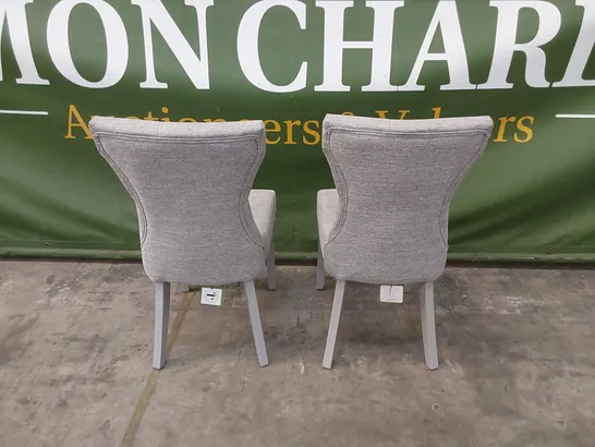 SET OF 2 BEWLEY LIGHT GREY FABRIC BUTTON BACK DINING CHAIRS WITH GREY LEGS 