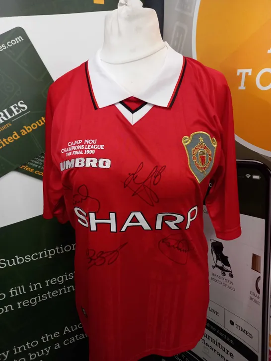 SIGNED MANCHETSER UNITED 1999 CHAMPIONS LEAGUE FINAL SHIRT WITH CERTIFICATE OF AUTHENTICITY SIZE L