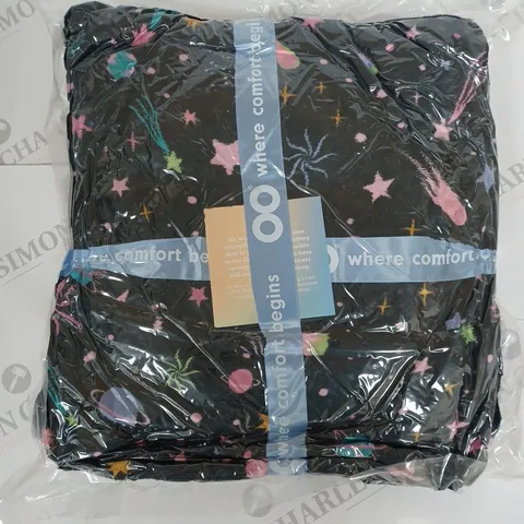 THE OODIE HOODED FLEECE LINED GALAXY BLANKET IN BLACK