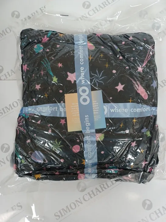 THE OODIE HOODED FLEECE LINED GALAXY BLANKET IN BLACK