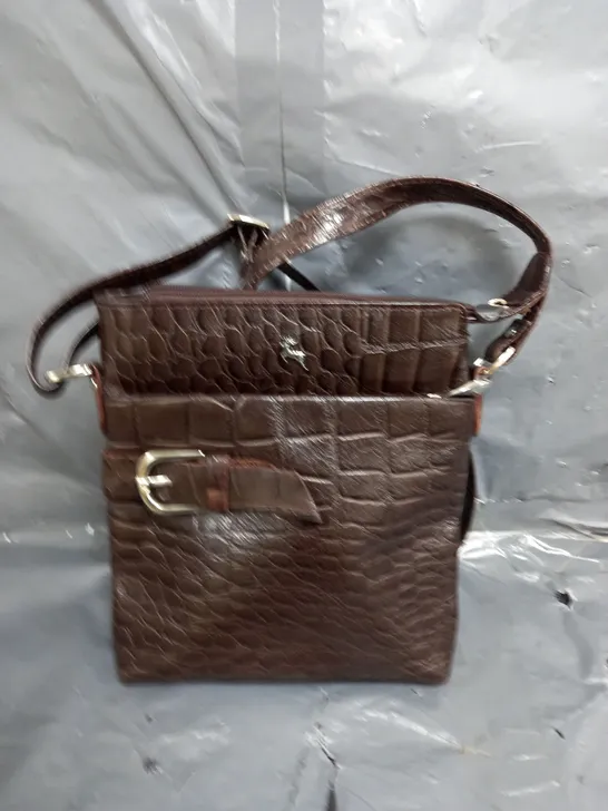 ASHWOOD LEATHER CROSSBODY BAG IN BROWN CROC