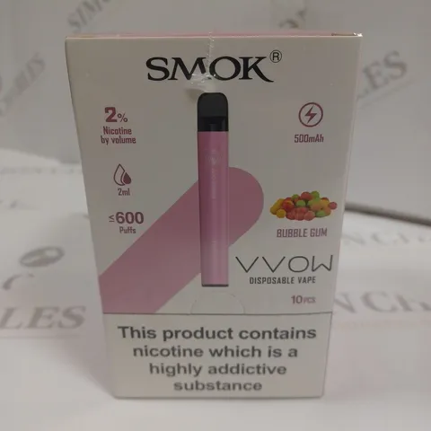 SEALED SMOK VVOW 10-PACK OF DISPOSABLE VAPES - BUBBLE GUM