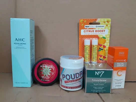 BOX OF APPROX 12 ASSORTED HEALTH AND BEAUTY ITEMS TO INCLUDE - AHC HYDRATION SOLUTION , CITRUS BOOST , FACE FACIS FACIAL SERUM ETC