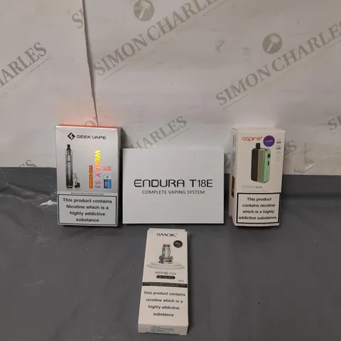 BOX OF APPROXIMATELY 10 ASSORTED E-CIGARATTES TO INCLUDE GEEK VAPE, INNOKIN, ASPIRE ETC