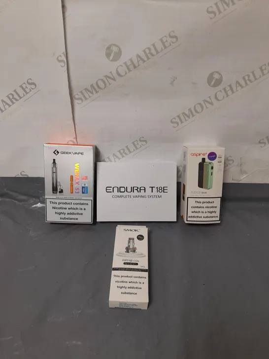 BOX OF APPROXIMATELY 10 ASSORTED E-CIGARATTES TO INCLUDE GEEK VAPE, INNOKIN, ASPIRE ETC