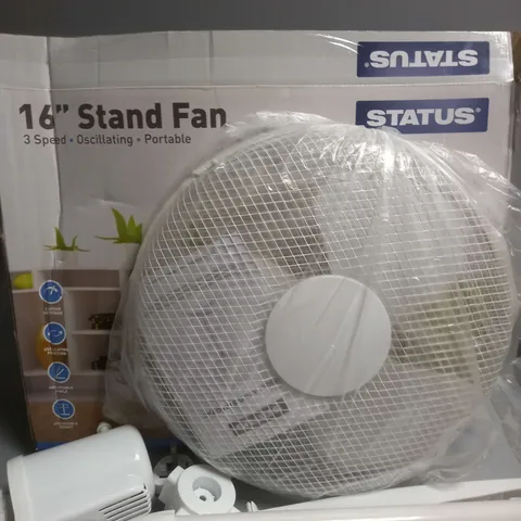 BOXED STATUS 16" STAND FAN IN WHITE