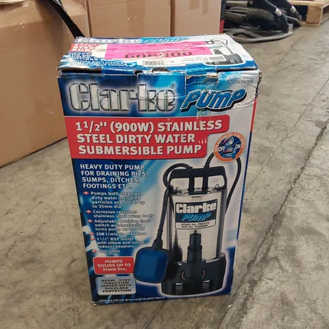 BOXED CLARKE 1½" (900W) STAINLESS STEEL DIRTY WATER SUBMERSIBLE PUMP 