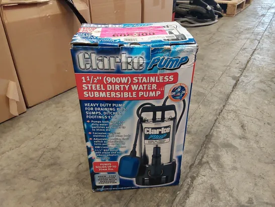 BOXED CLARKE 1½" (900W) STAINLESS STEEL DIRTY WATER SUBMERSIBLE PUMP 