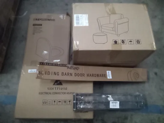 UNPROCESSED PALLET OF ASSORTED HOUSEHOLD GOODS TO INCLUDE CONVECTOR HEATER, CHAIR AND STOOL,AND TOILET SEAT