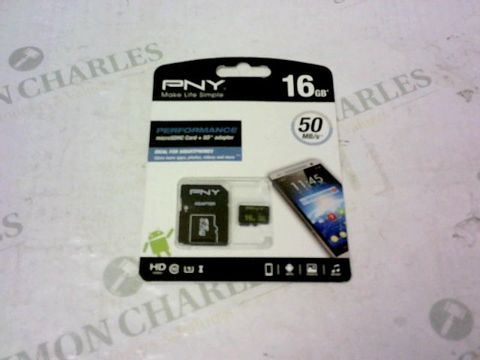 BRAND NEW PNY 16GB PERFORMANCE MICROSD CARD WITH SD ADAPTOR