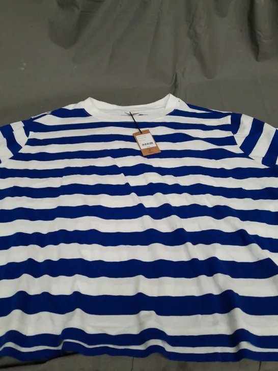 HUSH STRIPED BOXY T-SHIRT BLUE & WHITE - XL