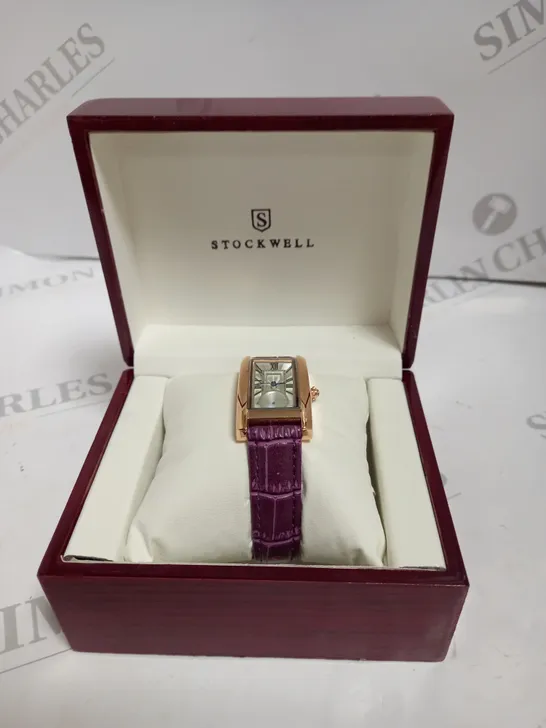 LADIES STOCKWELL WATCH – TEXTURED DIAL WITH SUB DIAL MINUTE HAND – PURPLE LEATHER STRAP.