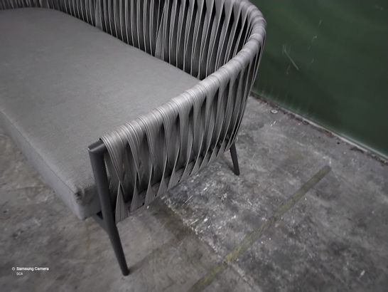 DESIGNER GREY RATTAN EFFECT & FABRIC BENCH