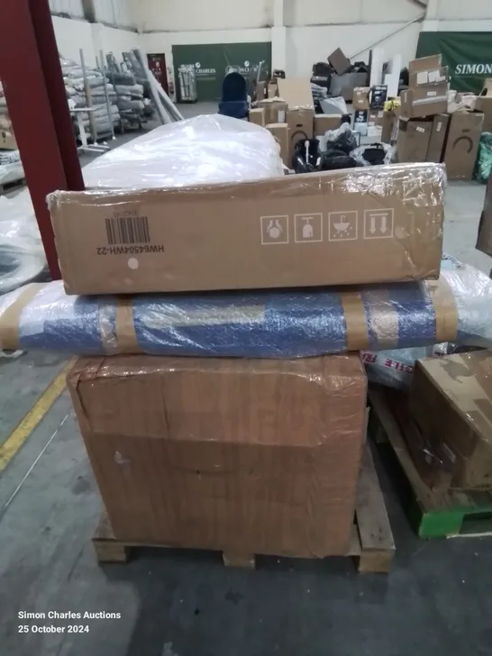 PALLET CONTAINING VARIOUS INCOMPLETE BOXED FURNITURE PARTS AND OTHER HOUSEHOLD ITEMS ETC.