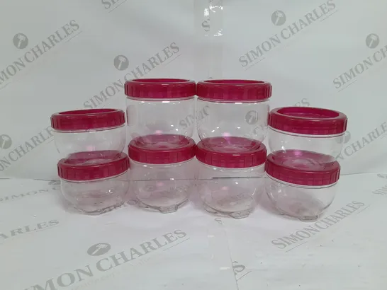 SET OF 8 PLASTIC SCREW LID FOOD CONTAINERS