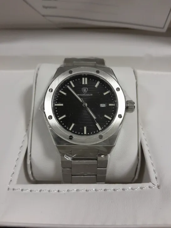 BOXED BERNARD REINHARDT SWISS MOVEMENT WATCH WTIH BLACK DIAL