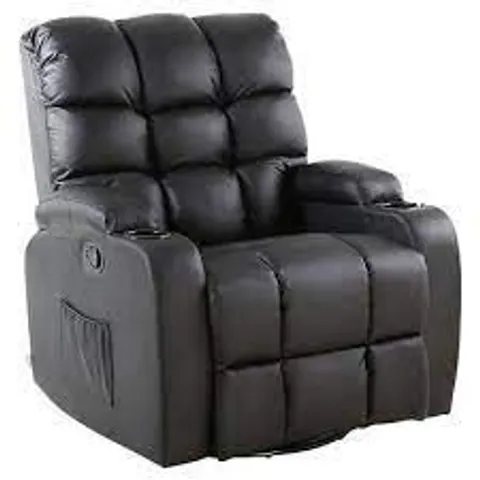 BOXED DESIGNER REGAL BLACK LEATHER MANUAL RECLINING EASY CHAIR  (2 BOXES)