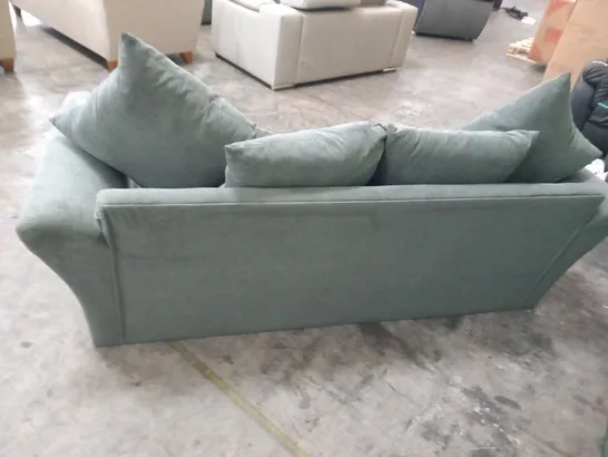 DESIGNER GREY FABRIC TWO SEATER SOFA WITH SCATTER CUSHIONS