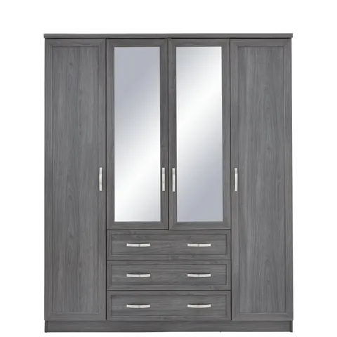 BOXED GRADE 1 CAMBERLEY DARK OAK-EFFECT 4-DOOR 3-DRAWER MIRRORED WARDROBE (2 OF 2 BOXES)