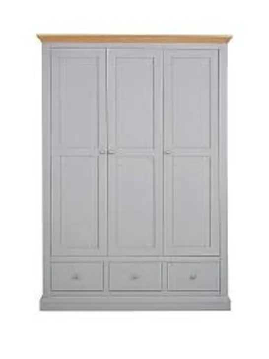 BOXED GRADE 1 HANNA GREY/OAK-EFFECT 3-DOOR 3-DRAWER WARDROBE (3 OF 3 BOXES)