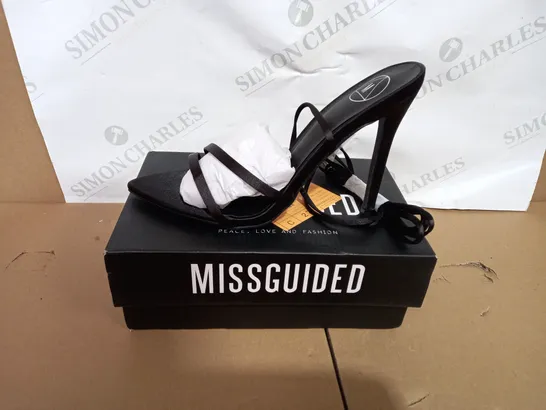 PAIR OF BOXED MISSGUIDED POINTED TOE LACE UP HIGH HEELS SIZE 7