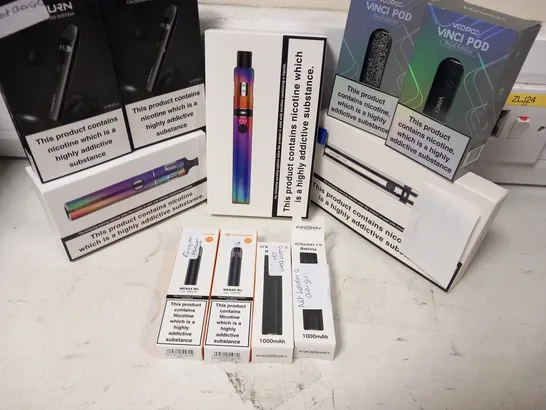 APPROXIMATELY 30 ASSORTED E-CIGARETTES AND E-CIGARETTE PARAPHERNALIA TO INCLUDE; CALIBURN, GEEK VAPE AND VOOPOO