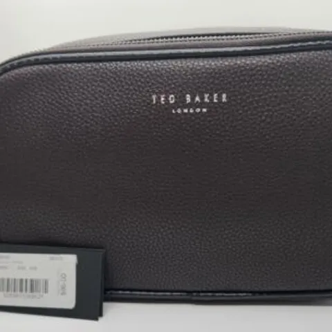 TED BAKER LEATHER DOUBLE ZIP WASHBAG IN DEEP CHOCOLATE COLOUR