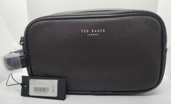 TED BAKER LEATHER DOUBLE ZIP WASHBAG IN DEEP CHOCOLATE COLOUR