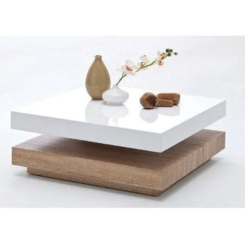 BOXED HUGO WHITE AND OAK SQUARE COFFEE TABLE WITH HIGH GLOSS BASE (1 BOX)