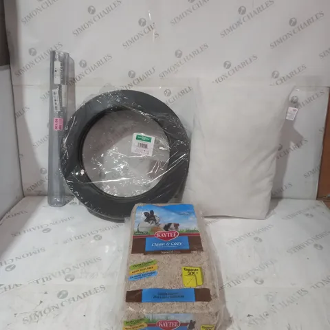 BOX OF APPROXIMATELY 6 ASSORTED ITEMS TO INCLUDE - CLEAR WRAP - PILLOW - BIODEGRADABLE RING ECT